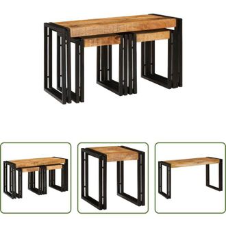 vidaXL vidaXL Design industriale - Tavolo Nesting 3 pcs Legno di mango massello e metallo