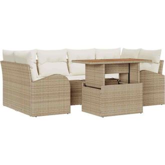 vidaXL Conjunto De Sof&aacute; De Jard&iacute;n 7 Pcs Beige Polirat&aacute;n Vidaxl