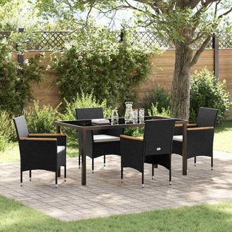 vidaXL Vidaxl - Conjunto De Comedor De Jard&iacute;n Con Coj&iacute;n 5 Pcs Negro Polirat&aacute;n