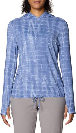 Mountain Hardwear Crater Lake Long Sleeve UPF 50+ Hooded T-Shirt in Best Coast Blue Prismatic at Nordstrom, Size X-Large