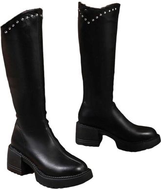 Generic Womens Thick Warm Pu Leather Winter Elegant Office Party Casual Knee High Boot
