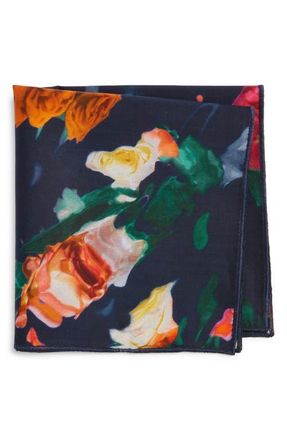 Clifton Wilson Navy & Fuchsia Floral Cotton Pocket Square at Nordstrom