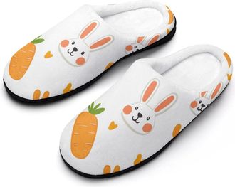 Generic Cute Carrots And Rabbits Paws Mens Slippers Slip On Comfortable Fleece Cotton House Shoes Winter