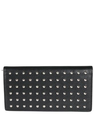 Saint Laurent Black & Silver Embellished Leather Grain De Poudre Studded Classic Marquage Flap Wallet (Authentic Pre-Loved)