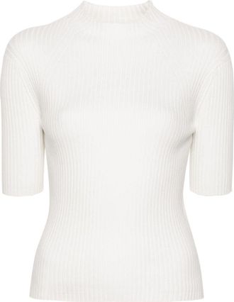 Maje ribbed-knit top - women - Elastane/Cotton/Polyamide/Silk - 0 - White