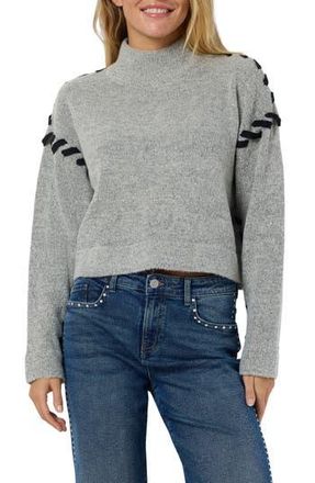 Noisy May Donna Whipstitch Mock Neck Crop Sweater in Medium Grey Melange at Nordstrom Rack, Size X-Small