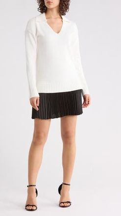 Ellen Tracy Collared Long Sleeve Twofer Sweater Dress in Marshmallow at Nordstrom Rack, Size X-Large
