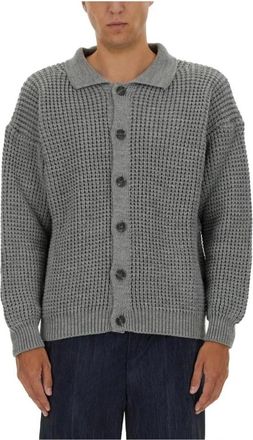 Family Fir$t Milano Waffle Knit Collared Cardigan - Heren - Vesten - Grijs - L - Wol - Truien & Vesten