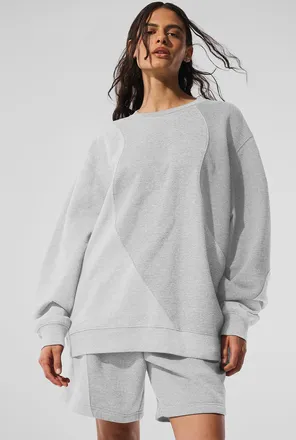 Alo | Make Waves Crewneck Neck Pullover Top in Athletic Heather Grey Tonal, Size: 3XL WOMEN/2XL MEN