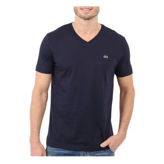 Lacoste T-Shirt Mens Navy 100% Cotton Jersey Short Sleeve V-Neck GBO1499