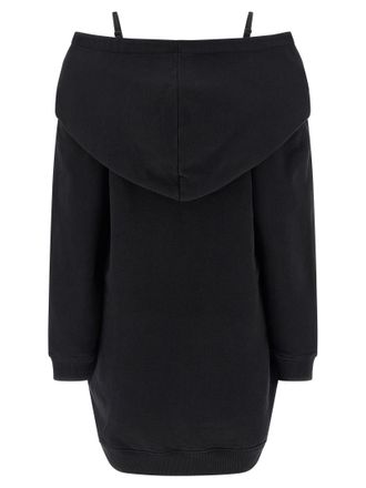 Maison Margiela Off-Shoulder Draped Hood Sweatshirt Dress - Black