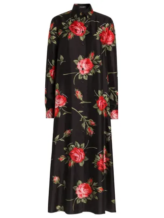 Dolce & Gabbana Langes Kleid aus Twill mit Rosenstrau&szlig;-Print von Dolce & Gabbana