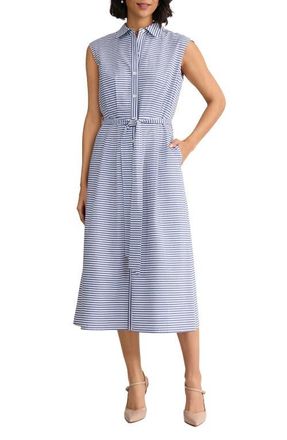Jones New York Summer Stripe Sleeveless Midi Shirtdress in Pacific Navy/Natural White at Nordstrom, Size X-Small
