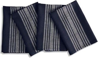 Solino Home Linen Dinner Napkins Set of 4, 20 x 20 Inch for Dining Table, Holiday and Everyday Table Decor - Farmhouse in White And Navy at