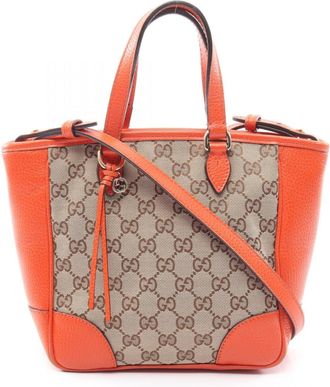 Gucci Beige Orange Canvas Leather Handbag Tote Bag (Pre-Owned)