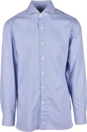 LUIGI BORRELLI NAPOLI Overhemd - Heren - Casual Overhemden - Blauw - M - Katoen - Overhemden