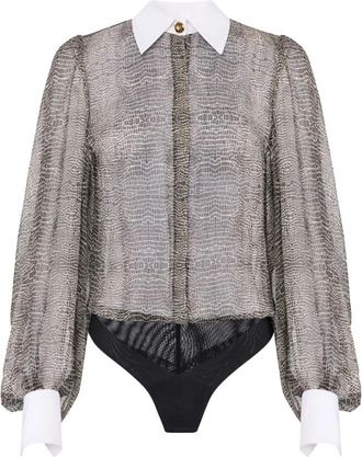 Elisabetta Franchi Body met pythonprint en kraag - Dames - Overhemden - Zwart - L - Leer - Overhemden