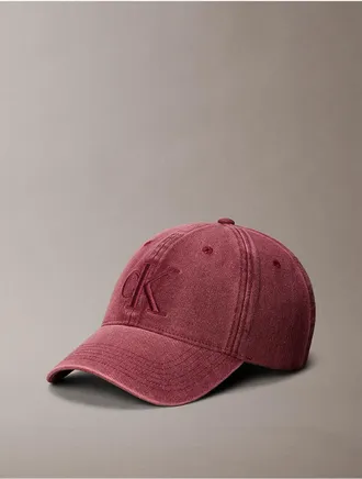 Calvin Klein Mens Embroidered Monogram Denim Cap - Red
