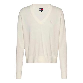 Tommy Jeans Maglia - Dames - V-hals truien - Beige - L - Truien & Vesten
