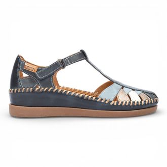 Pikolinos Pikolinos Womens Ocean Blue Leather Semi-Open Wedge Sandal Shoes - Cadaques