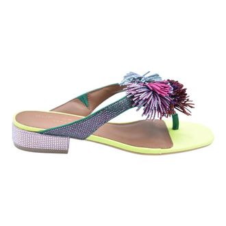 Kurt Geiger Flip Flops, female, Multicolor, Size: 10 US Pom Pom T-bar Flat Sandal