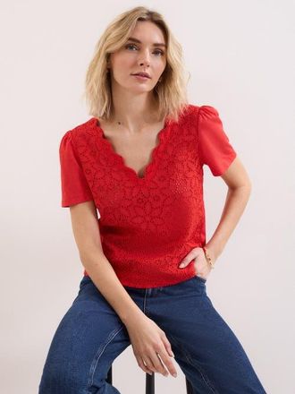 Phase Eight Freya Scallop V-Neck T-Shirt in Red at Nordstrom, Size 14