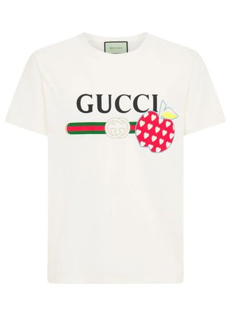 Gucci Mens Les Pommes Apple Printed T-Shirt in Ivory Cotton - Size X-Large