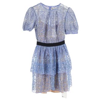 Self Portrait Sequined Lace Mini Dress in Blue Polyester