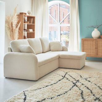 Sweeek 3-seater Reversible Corner Sofa Bed In Boucle Fabric in Cream
