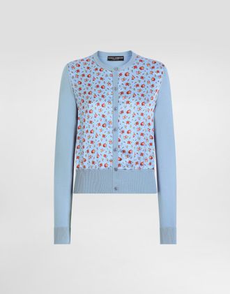 Dolce & Gabbana Small Rose-print Satin Cardigan - Woman Sweaters And Cardigans Multicolor 42