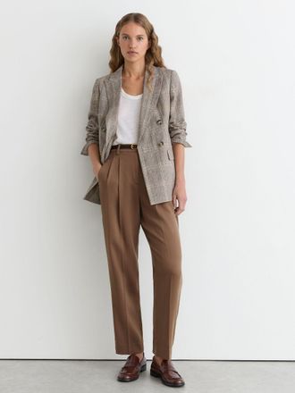Reiss Taupe Neutral Lyocell Tapered Pleated Trousers, 18L