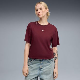 Puma T-Shirt PUMA ESS RELAXED TEE, Damen, Gr. L, rot (ruby shimmer), Jersey, Obermaterial: 100% Baumwolle, unifarben, relaxed fit normal, Rundhals, Shirts 
