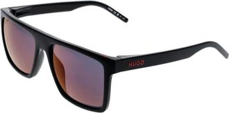 HUGO BOSS Hugo, Sunglasses, male, Black, Size: 57 MM Black Square Sunglasses with Mirrored Lenses