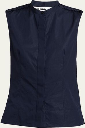 Jil Sander Ruffle-Shoulder Sleeveless Button-Down Shirt