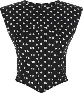 Ganni Polka Dot Top Nero-Donna