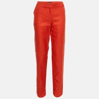 Ferragamo Red Houndstooth Pattern Cotton & Silk Trousers