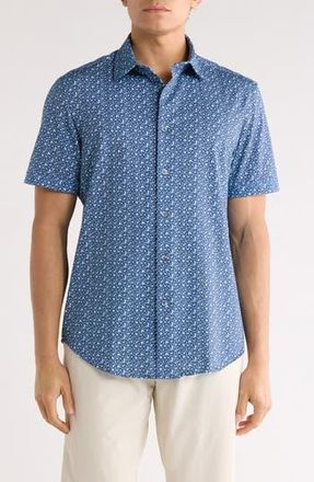 Bugatchi Floral Print Short Sleeve Button-Up Shirt in Aqua at Nordstrom Rack, Size Xxx-Large