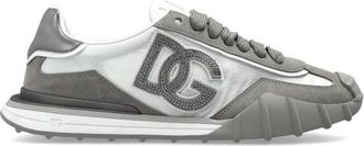 Dolce & Gabbana Sportschoenen met logo - Dames - Sneakers - Grijs - 40 1/2 EU - Leer - Schoenen