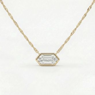 Pompeii3 Certified 1.10Ct Long Hexagon Bezel Diamond East West Pendant Necklace Lab Grown