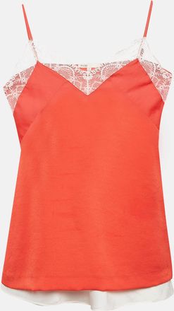 Maje Orange/white Crepe And Satin Lace Trim Camisole Top Set Of 2