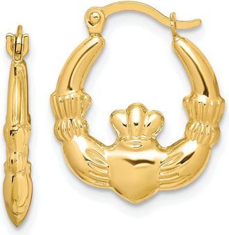 Diamond2Deal 10K Yellow Gold Claddagh Hollow Fancy Hoop Earrings