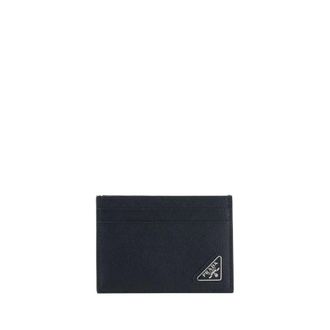 Prada Wallets & Cardholders, male, Black, Size: ONE SIZE Iconic Card Holder with Triangular Plaque