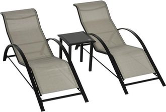 OUTSUNNY 3 Pieces Lounge Chair Set Garden Sunbathing Chair w/ Table Grey
