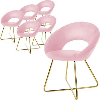ML Design Ml-design - 6x Sillas De Comedor Rosa Ergon&oacute;micas Asiento Tapizado Aspecto Terciopelo Patas De Metal Doradas Con Respaldo Redondo Y Reposabrazos Sill&oacute;