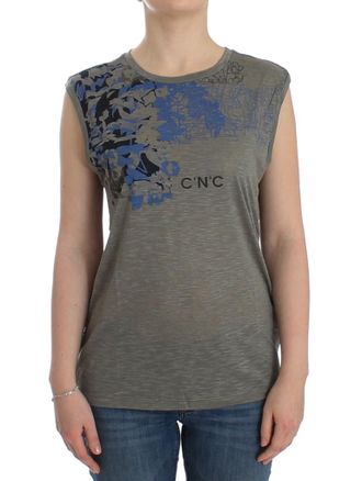 Costume National WoMens Gray print sleeveless t-shirt - Grey Rayon - Size X-Small