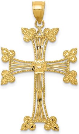 Diamond2Deal 14k Yellow Gold Diamond-cut Fancy Cross Pendant