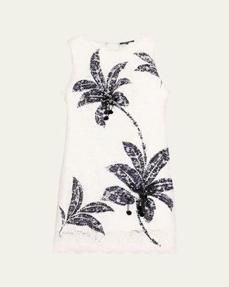 Kobi Halperin Maren Sleeveless Palm Leaf-Print Lace Dress