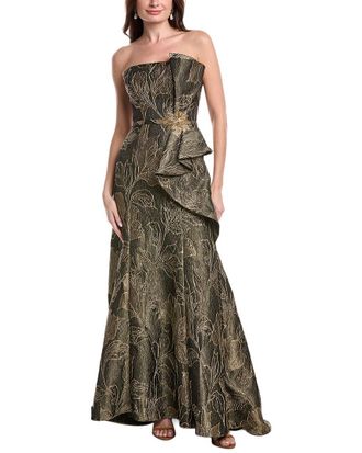 Rene Ruiz Strapless Metallic Jacquard Gown