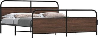 vidaXL Vidaxl - Estructura De Cama Sin Colch&oacute;n Metal Roble Marr&oacute;n 193x203 Cm