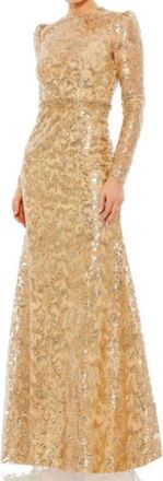 Mac Duggal Embellished High Neck Gown In Gold